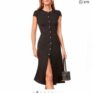 NWT Reformation Black Button-Front Midi Dress SZ 2